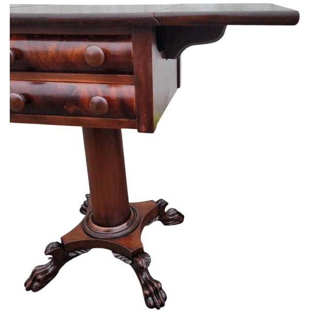 19th Century Mahogany Empire Drop Leaf End Table Hand Carved For Sale - Image 4 of 14