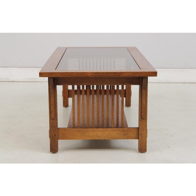 Arts & Crafts Stickley Spindle Side Glass Top Coffee Table For Sale - Image 3 of 12