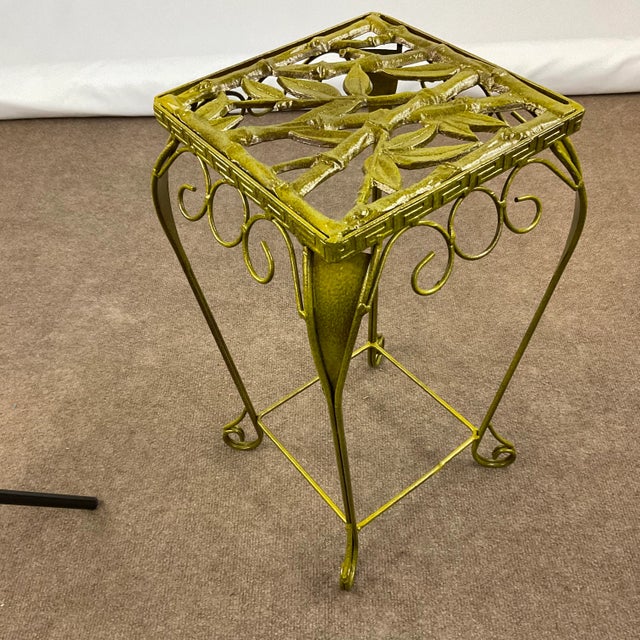 Vintage Chinoiserie Bamboo Motif Metal and Cast Iron Plant Stand For Sale - Image 6 of 13
