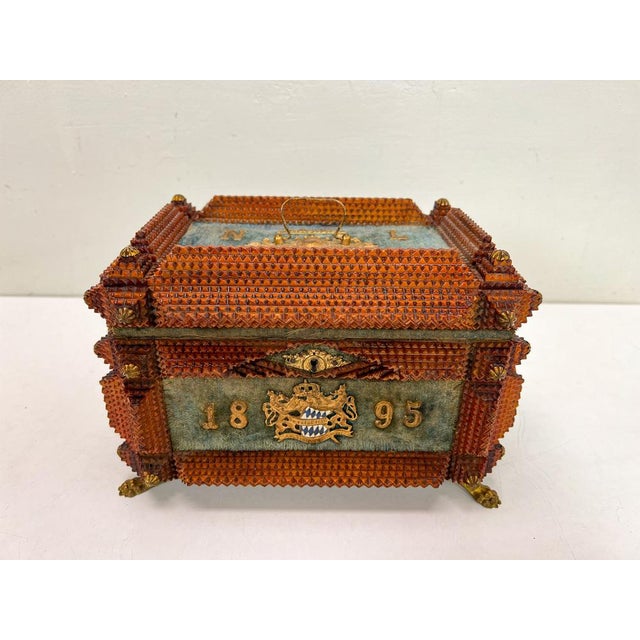 Late 19th Century Antique Tramp Art Carved Wood Jewelry Box, Germany, 1895 For Sale - Image 5 of 18