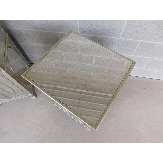 Hollywood Regency Silver With Mirrored Paneling Nightstands - A Pair For Sale - Image 13 of 17