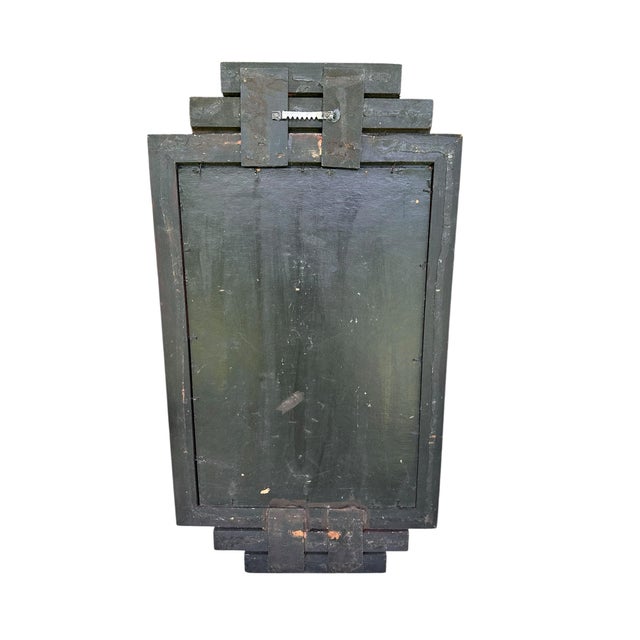 1960s Vintage Handmade Asian-Style Faux Bamboo Shadowbox Wall Art With Decorative Gong, Red Frame & Black Velvet, 26” For Sale - Image 5 of 5