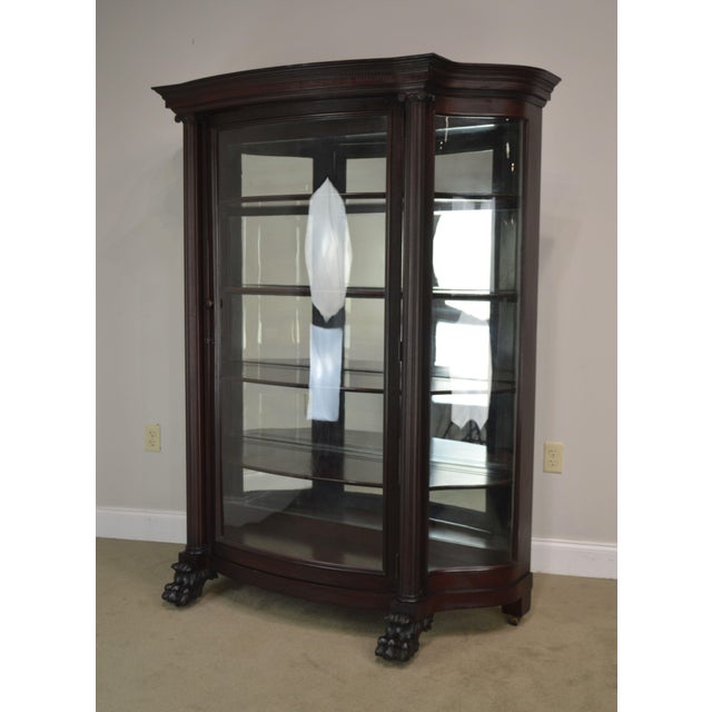 Victorian Mahogany Antique Claw Foot Bow Glass China Display