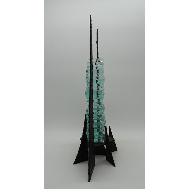 Modernist Abstract Glass and Wrought Iron Art Sculpture, 1980s For Sale - Image 4 of 10