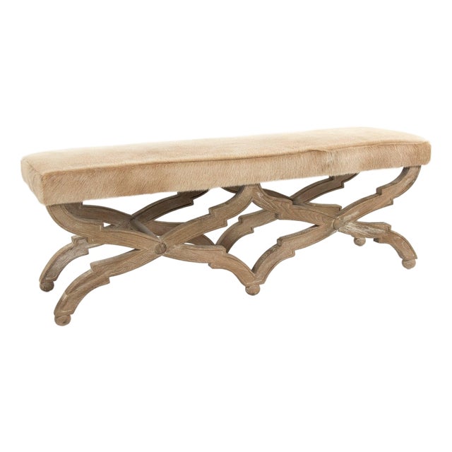 Crescenzo Double Cowhide Bench - Tan Cowhide / Oak Frame For Sale