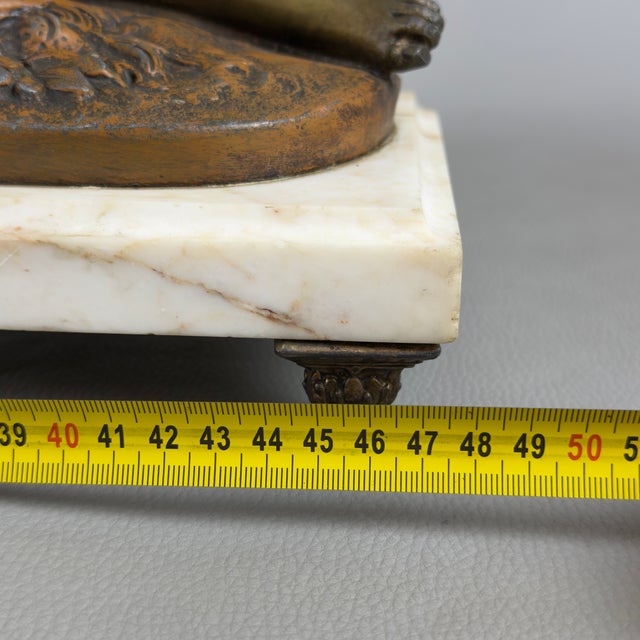 Antique Mechanical Pendulum Clock in Metal with Marble, 1890s For Sale - Image 12 of 15