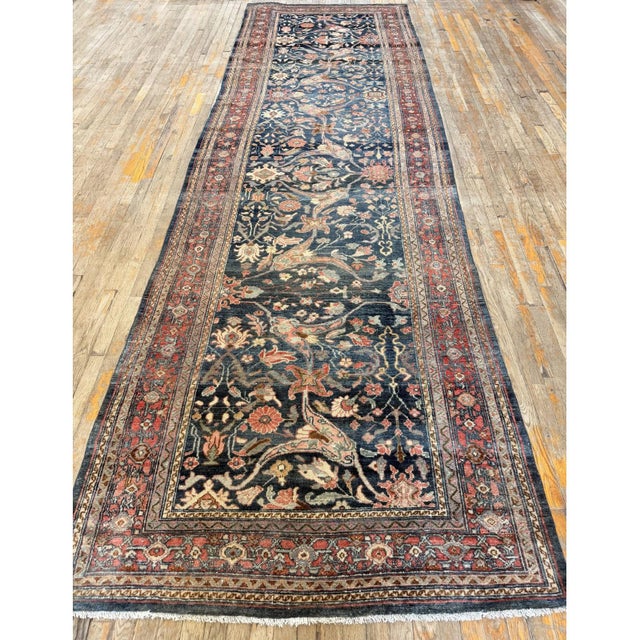 Textile Tribal Floral Garous Design Antique Light Blue Malayer Wide Hall Runner Rug For Sale - Image 7 of 9