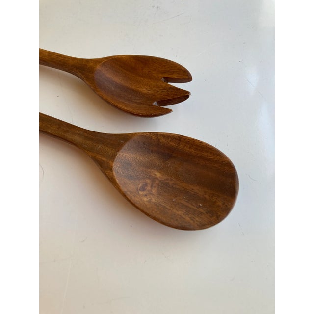 Vintage wooden salad serving fork and spoon 14"L , No makers mark in excellent condition.