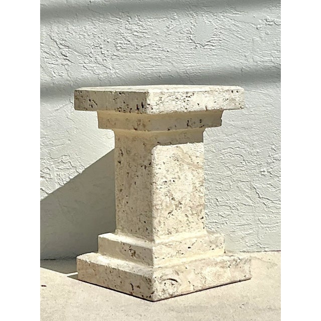Alabaster Vintage Boho Carved Coquina Pedestal For Sale - Image 8 of 11
