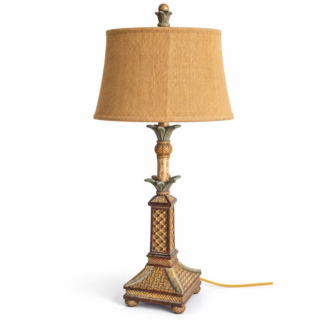 A striking vintage table lamp with tropical Hollywood Regency character, this sculptural piece brings together pineapple...