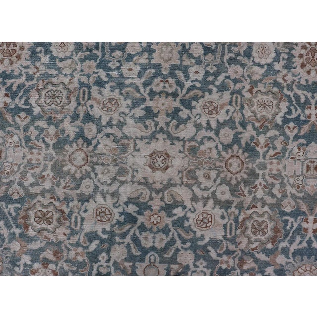 Green All-Over Light Green Floral Antique Persian Hamadan Rug With Earthy Tones 7'0 X 9'10 For Sale - Image 8 of 12