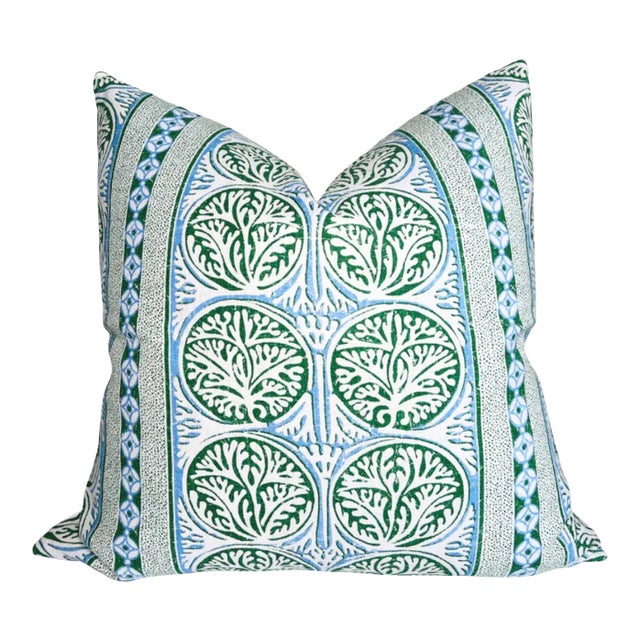 Fair Isle Pillow Cover in Blue and Green For Sale