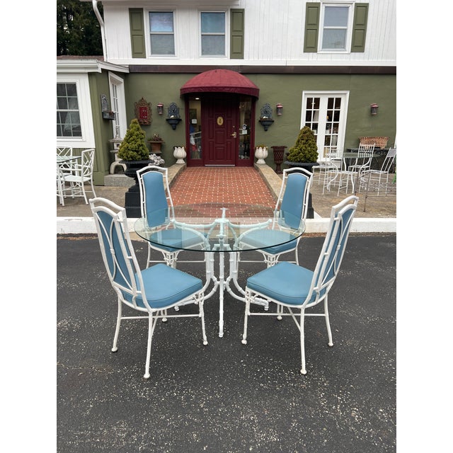 Mid-Century Modern White Chinese Chippendale Bamboo Patio Set by Kessler For Sale - Image 3 of 18