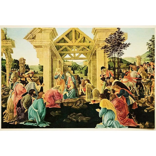 Paper 1956 After Botticelli "The Adoration of the Magi", Vintage Full-Color Print For Sale - Image 7 of 7