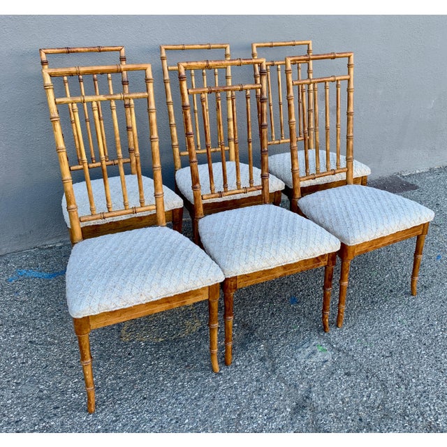Upholstered Fruitwood Bamboo Style Dining Chairs Set of 6 Chairish
