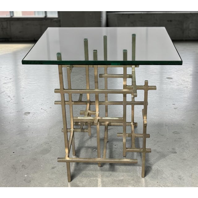 Modern Modern Paul Ferrante Mondrian Silver Gilt Metal Side Table For Sale - Image 3 of 6