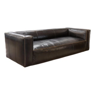 Contemporary Modern Four Hands Nolita Reverse Stitch Black Leather Sofa For Sale