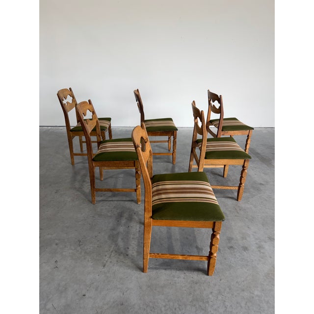 Wood Henning Kjaernulf Attrb Danish Oak Vintage Razor Blade Dining Chairs, Set of 6 For Sale - Image 7 of 12
