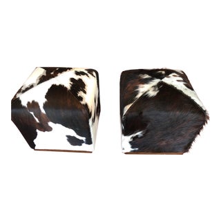 Cowhide Cube Ottomans- a Pair For Sale
