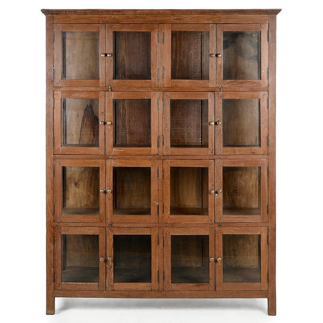 Brown Solid Wood Cabinet with 8 Glazed Compartments For Sale - Image 8 of 8
