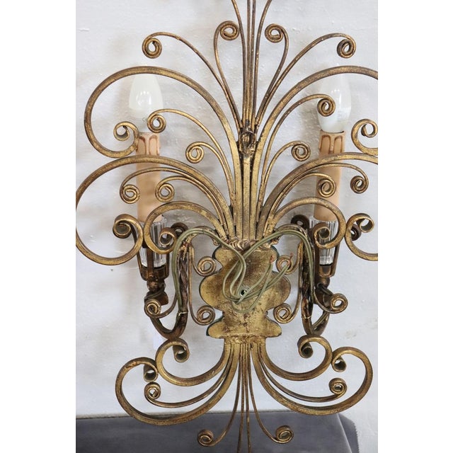 Metal Gilded Iron and Crystal Sconces from Maison Baguès, 1950s, Set of 2 For Sale - Image 7 of 18