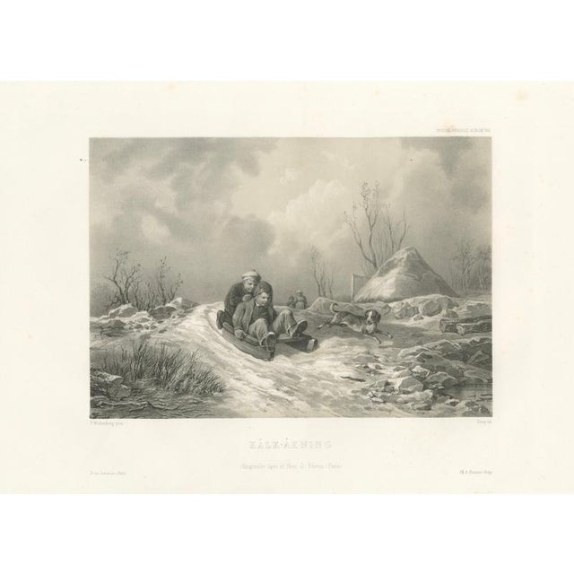 Pehr Wickenberg, Swedish Winter, Children Sledding, 1850, Lithograph For Sale - Image 3 of 9