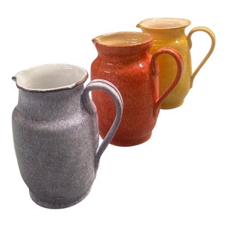 Set of 3 Vintage Moroccan Handmade & Hand-Painted Ceramic Pitchers For Sale