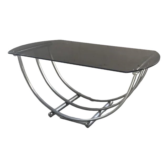 Italian Bauhaus Style Coffee Table in Smoked Glass, 1960s For Sale