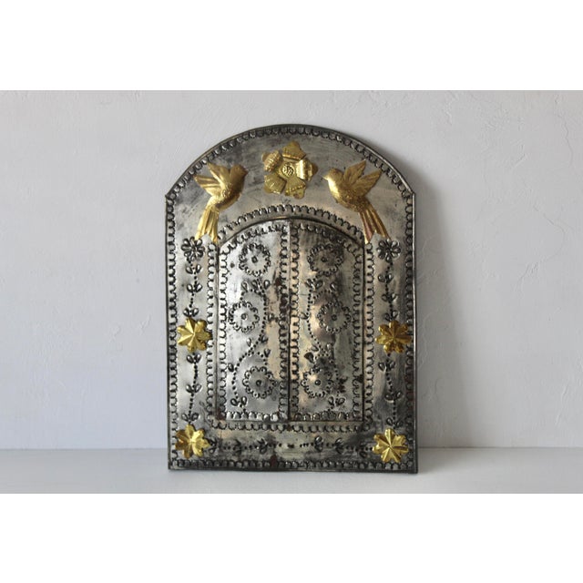 Handcrafted Mexican Tin Mirror With Opening Doors Folk Art Vintage For Sale - Image 9 of 15