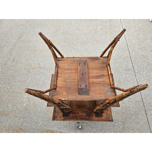 Weathered Burnt Bamboo Reed Side Table Plant Stand For Sale - Image 10 of 14