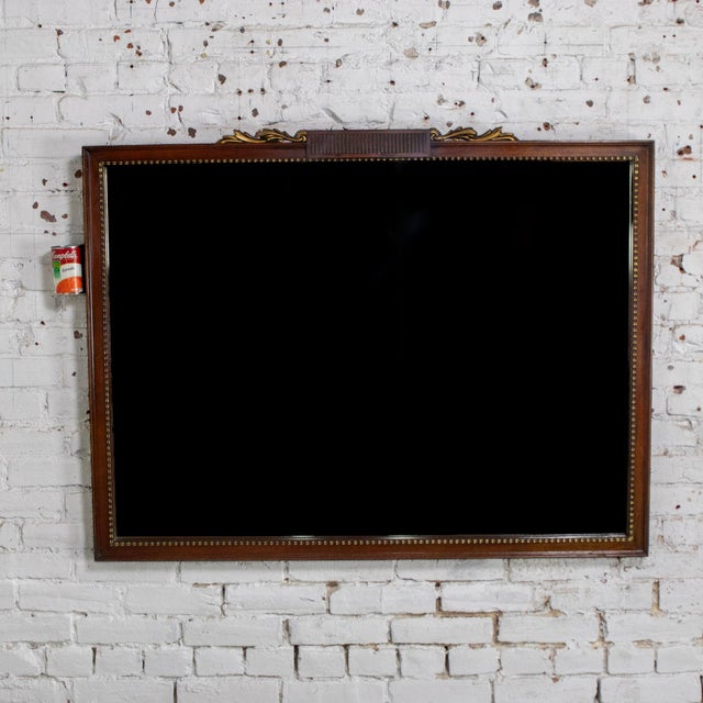 20th Century Traditional or Regency Style Rectangular Wall Mirror Walnut Tone & Gilded Details For Sale - Image 17 of 17