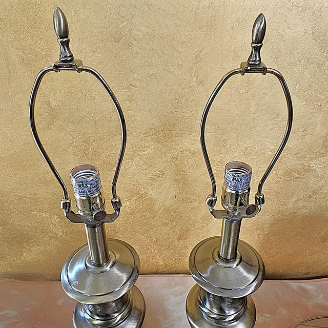 Pair of Vintage Stiffel Brushed Brass Table Lamps With Original Markings, Hollywood Regency Style For Sale In Washington DC - Image 6 of 18