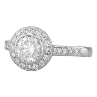 1.08ctw Round Diamond Halo Engagement Ring Platinum Size 5.5 For Sale