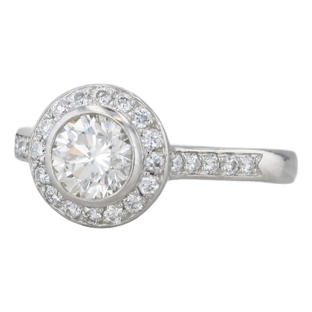 1.08ctw Round Diamond Halo Engagement Ring Platinum Size 5.5 For Sale