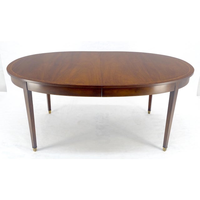 Very Fine Oval Walnut Banded 68” Long Dining Table w/ 2 Leaves MINT For Sale - Image 12 of 18