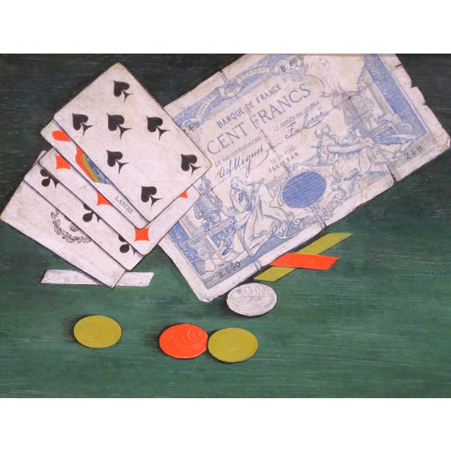 Green 19th Century French Signed Still Life Painting of Playing Cards and Casino Table For Sale - Image 8 of 10