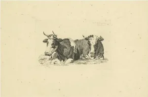 Anthony Oberman, Pastoral Scene with Two Resting Cows, 1810, Print