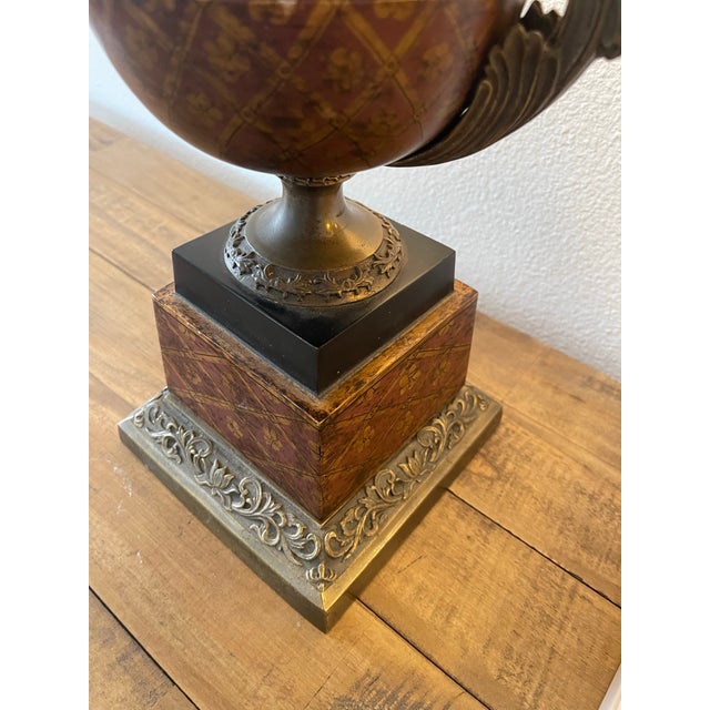 Frederick Cooper Mid 20th Century Vintage Bronze Urn Table Lamps With Red and Gold Detailing - a Pair For Sale - Image 4 of 11