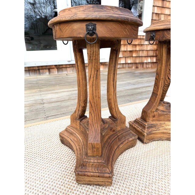 A Pair of Restoration Hardware Sculptural Pedestal Side Tables, Drinks Tables With Glass Tops For Sale - Image 11 of 18