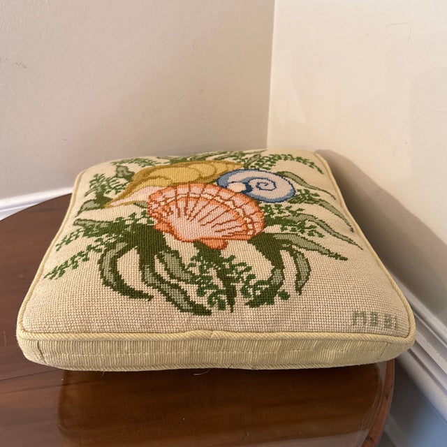 Vintage Costal Needlepoint Shell Pillow For Sale - Image 10 of 11