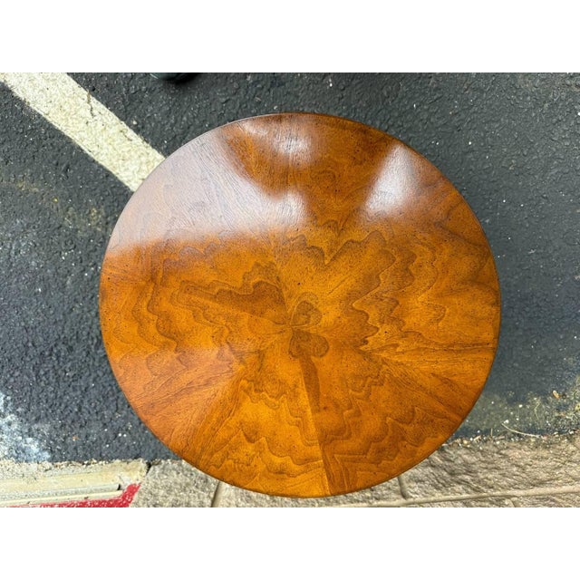 Traditional Vintage Regency Style Burled Wood Round Side Table by Drexel For Sale - Image 3 of 12