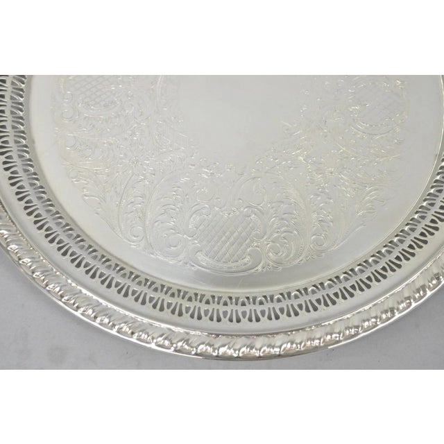 Vintage Leonard Silver Plated Pierced Gallery Round Serving Platter Tray For Sale - Image 10 of 14