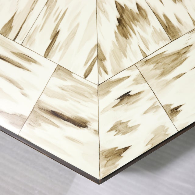 White Stunning Hexagonal Coffee Table Decorated With Hand-Drawn Cow Horn Texture For Sale - Image 8 of 11