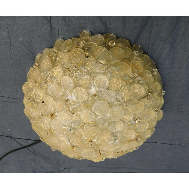Vintage Italian flush mount with clear and gold hand blown Murano glass flowers / Made in Italy in the 1960s by Barovier e...