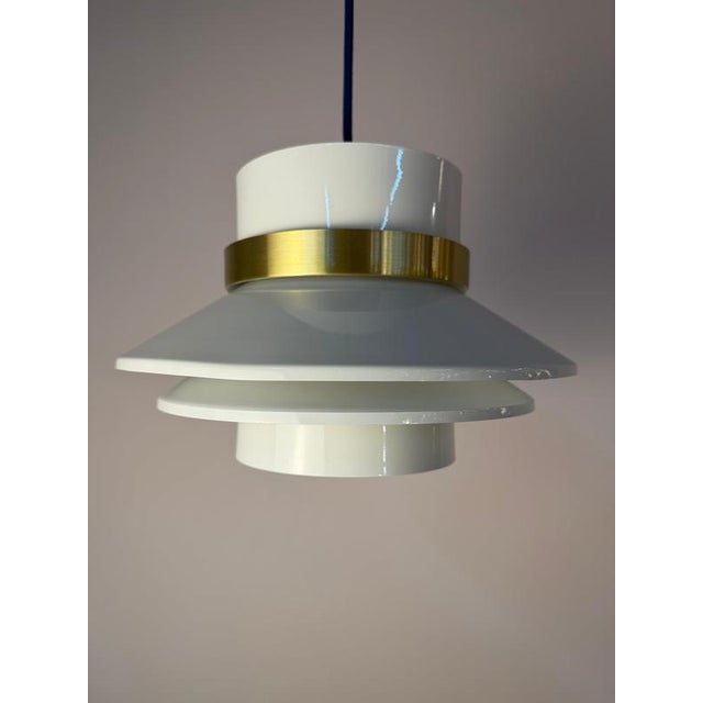Metal Danish High-Gloss White Brass Pendant Lamp For Sale - Image 7 of 11