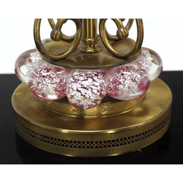 Metal Vintage Mid Century Pink Murano Glass and Brass Table Lamps- a Pair For Sale - Image 7 of 10
