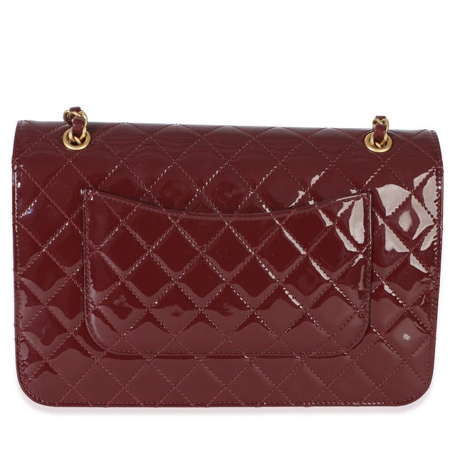 Chanel 25B Burgundy Quilted Patent Double Pocket Flap Bag For Sale - Image 4 of 9