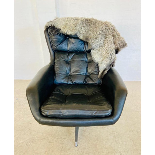 Mid-Century Danish Black Leather Swivel Chair from Dux For Sale - Image 16 of 18