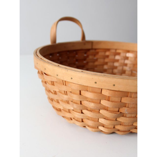 Vintage Handwoven Wood Splint Basket For Sale - Image 9 of 15