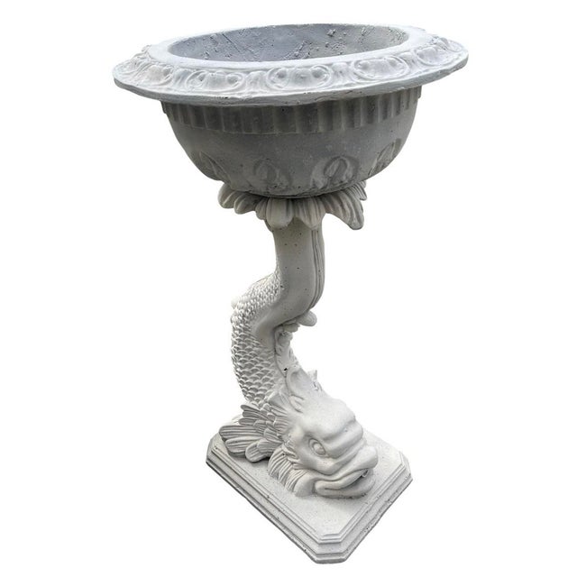 Neoclassical Vintage Neoclassical Cast Stone Fish Pedestal Fountain Planter For Sale - Image 3 of 12